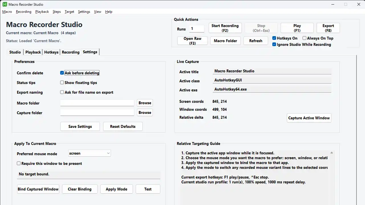 Macro Recorder Settings Menu - View 2