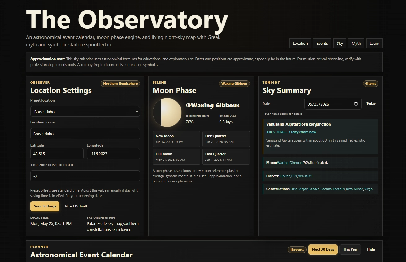 The Observatory sky calendar and night map preview